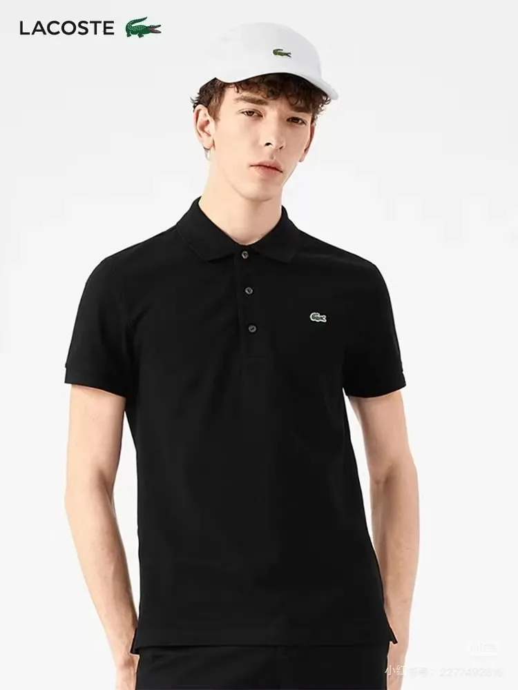 [Upper body picture] Lacoste crocodile logo Polo shirt (Black)